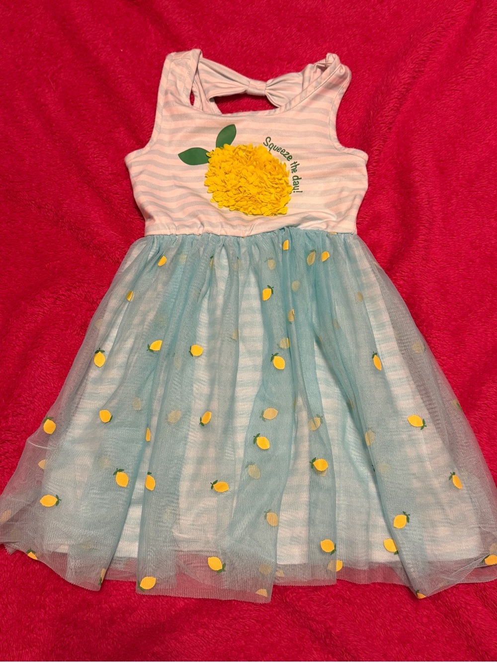 Zunie Yellow Lemon Applique Dress with Light Blue Tulle